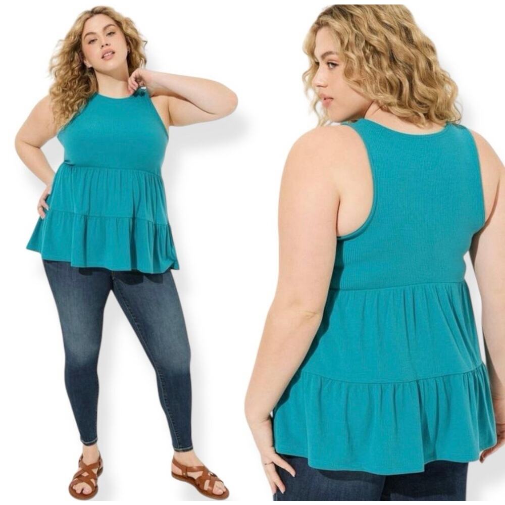 TORRID Super Soft Rib Knit Tank Top Women's Plus Size 2 Scoop Neck Teal Blue 2X - Picture 3 of 10
